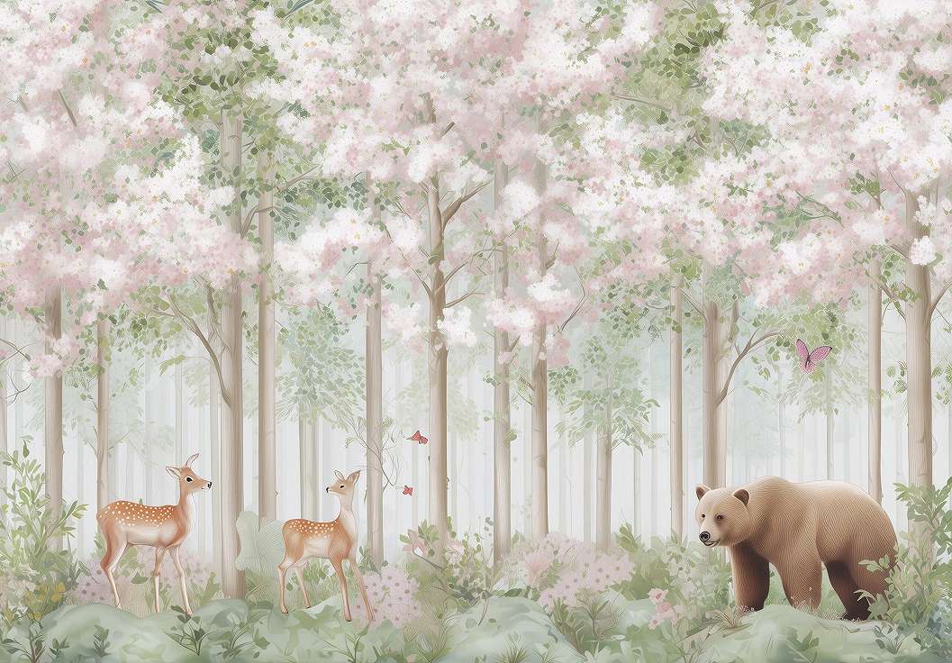 Gyerek posztertapéta erdő és állat mintával 368x254 vlies