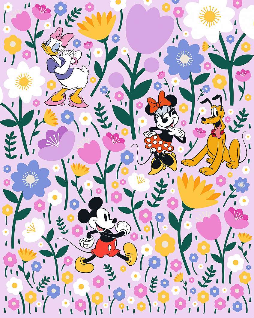 Gyerek posztertapéta Mickey és Minnie egeres halvány lila színű kislány mintával