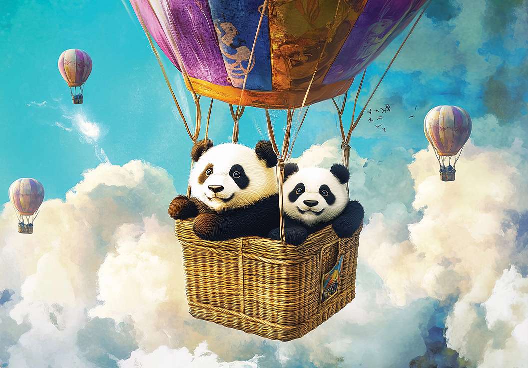 Gyerek posztertapéta a léghajó kosarában panda mackók mintával 368x254 vlies