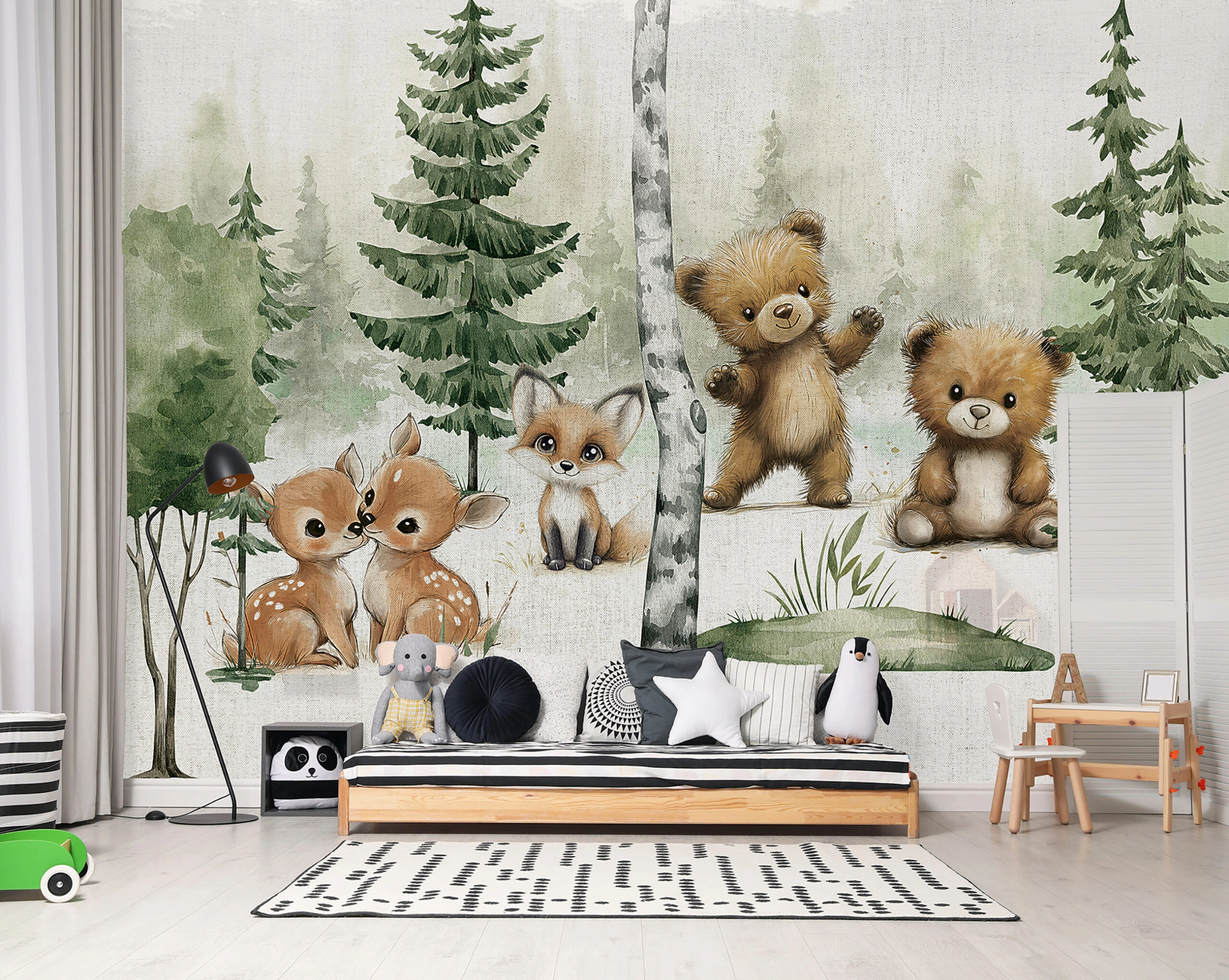 Gyerek fotótapéta mackó és őzike mintával 368x254 vlies