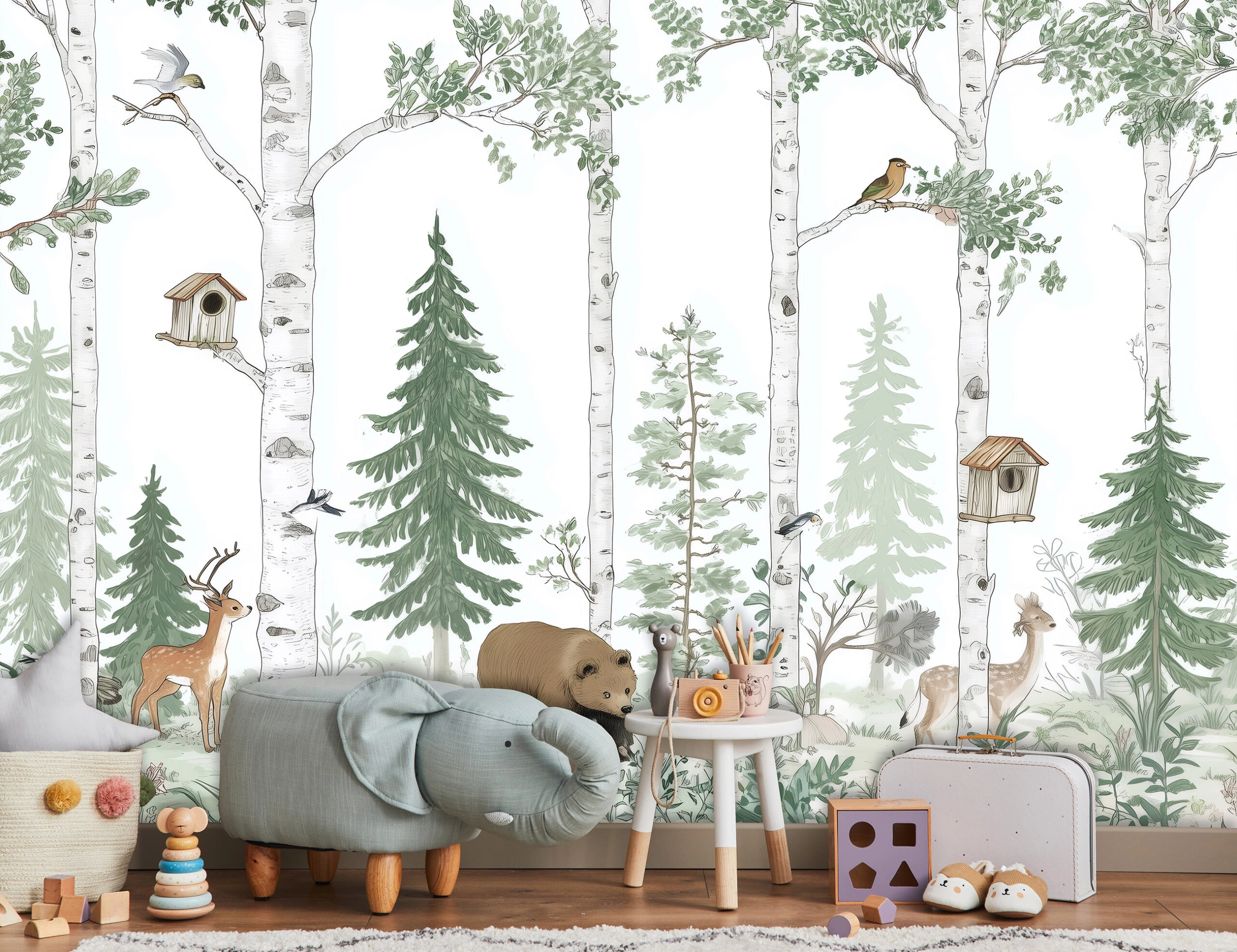 Gyerek fotótapéta erdő és állatok mintával 368x254 vlies