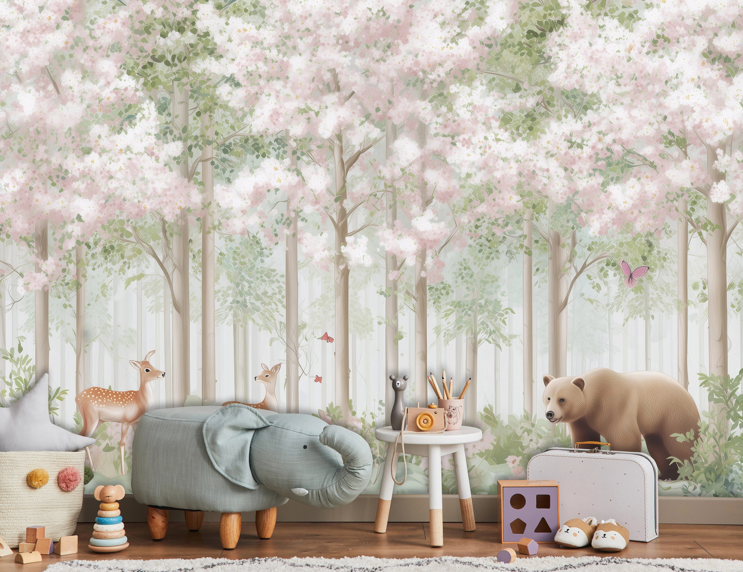 Gyerek fotótapéta medve és őz mintával 368x254 vlies