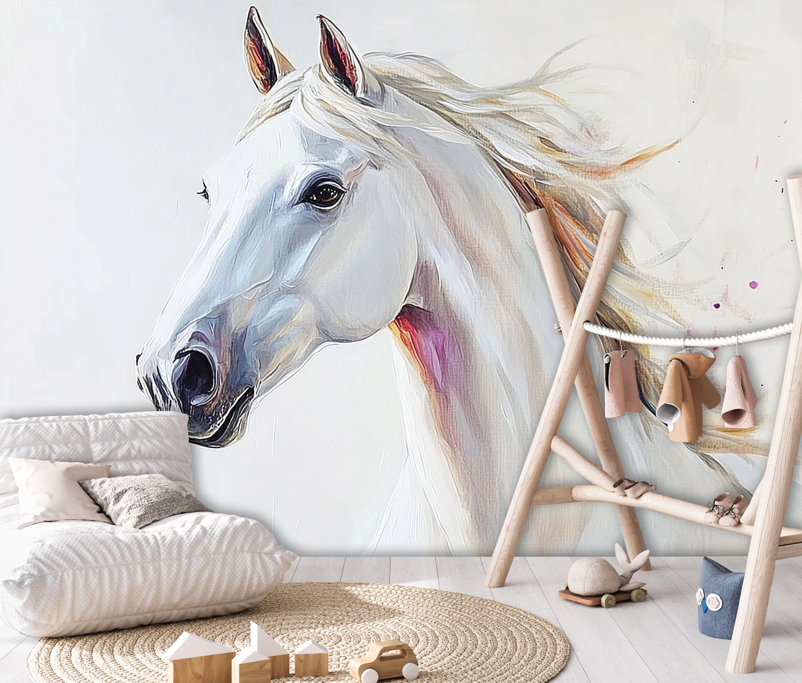 Gyerek fotótapéta fehér ló mintával 368x254 vlies