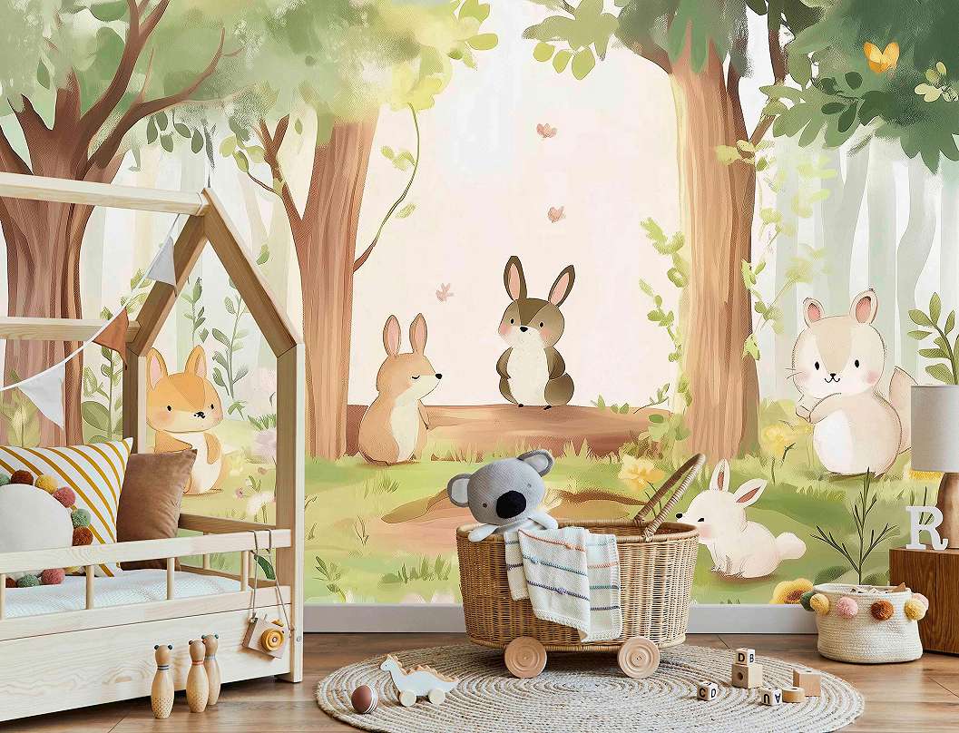 Gyerek posztertapéta nyuszik az erdőben mintával 368x254 vlies