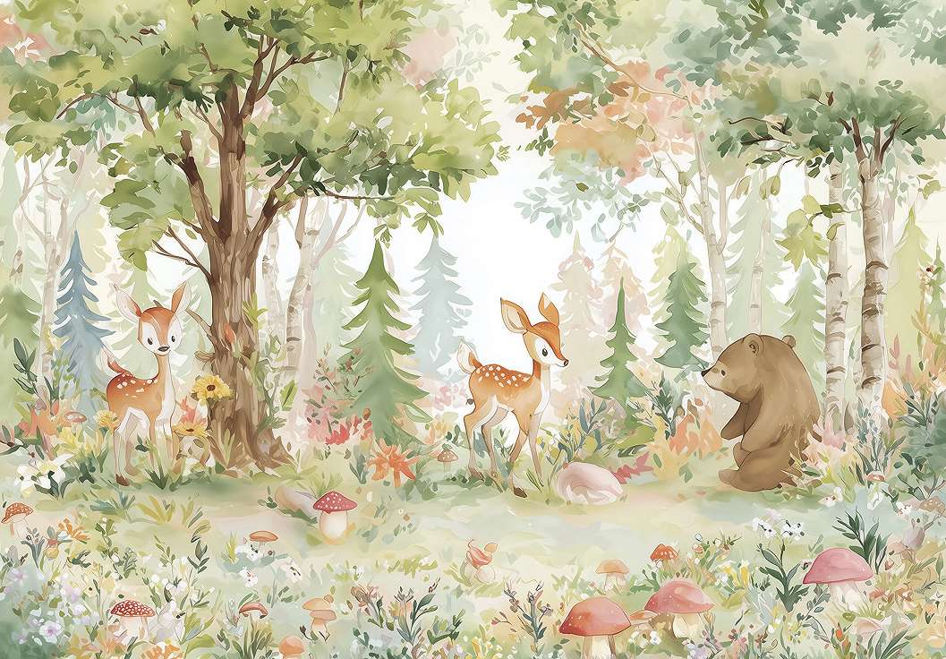 Gyerek posztertapéta rajzolt erdei állatok mintával 368x254 vlies