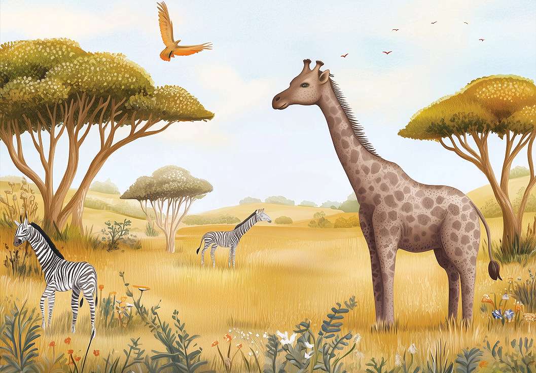 Gyerek posztertapéta zsiráf és zebra mintával 368x254 vlies