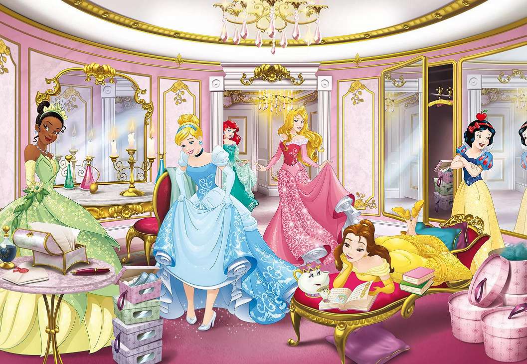 Gyerekszobai óriás fotótapéta Disney hercegnőkkel egy csodállatos bálteremben
