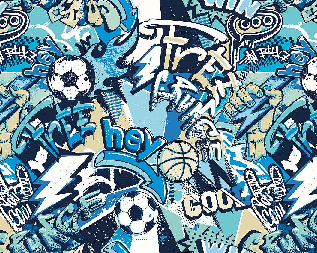 Gyerekszobai poszter tapéta kék graffiti mintával