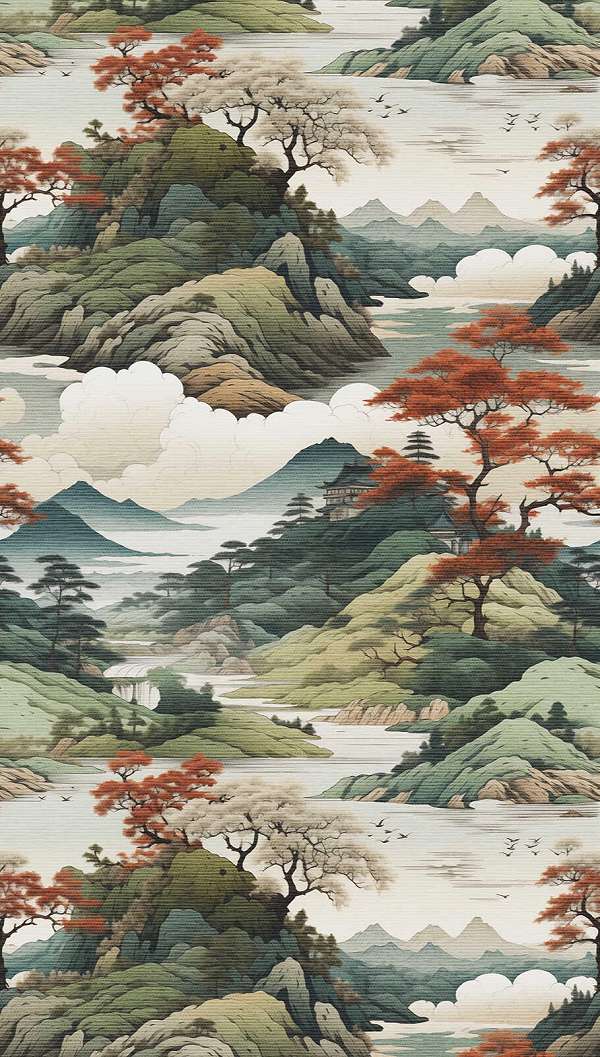 Japán stílusú tájkép mintás poszter tapéta