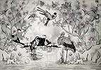 Fali poszter japán stílusban gólya és daru madár mintával 368x254 vlies