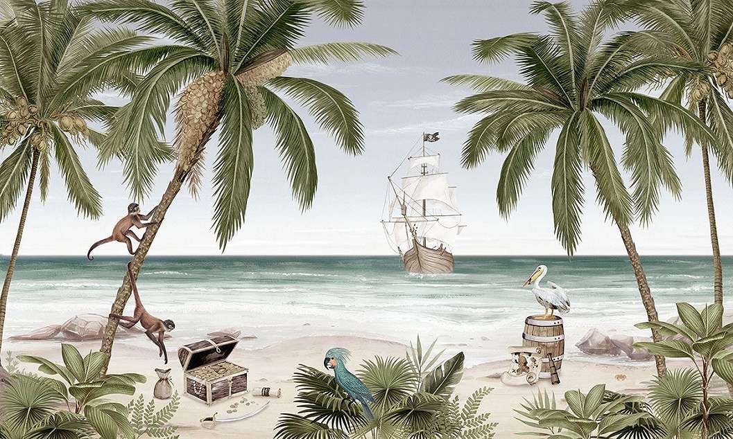 Kalózsziget hajó és trópusi mintás gyerek fotótapéta