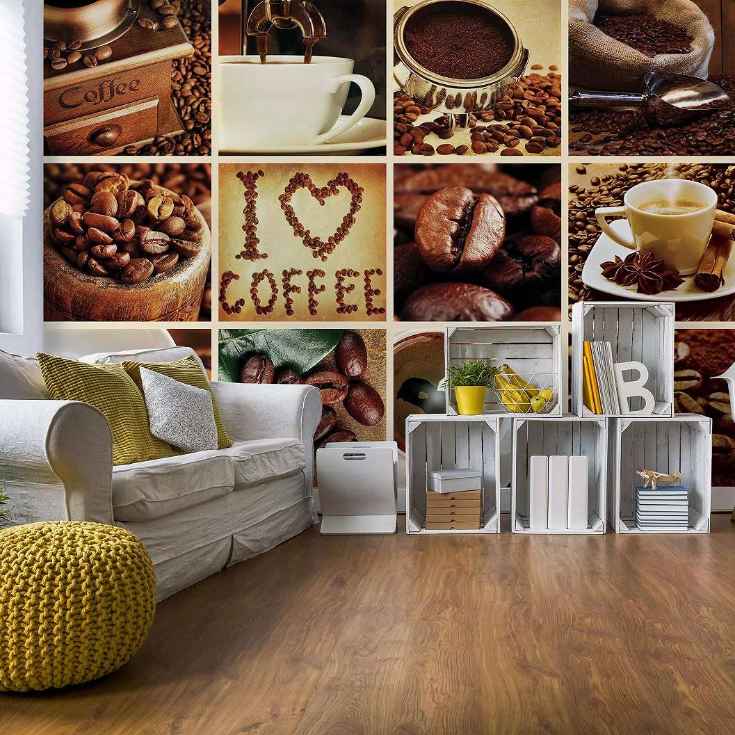 Kávé mintás fotótapéta kollázs kávé mintákkal 368x254 vlies
