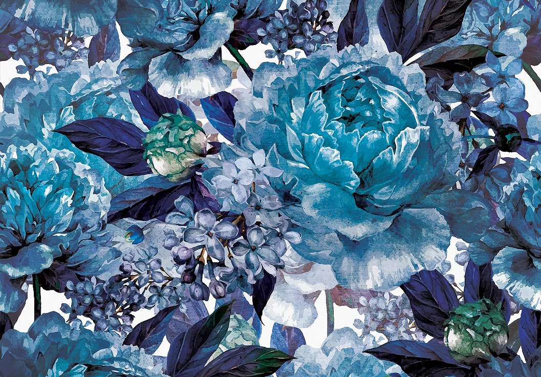 Kék színvilágú rózsa mintás fotótapéta akvarell hatással 368x254 vlies