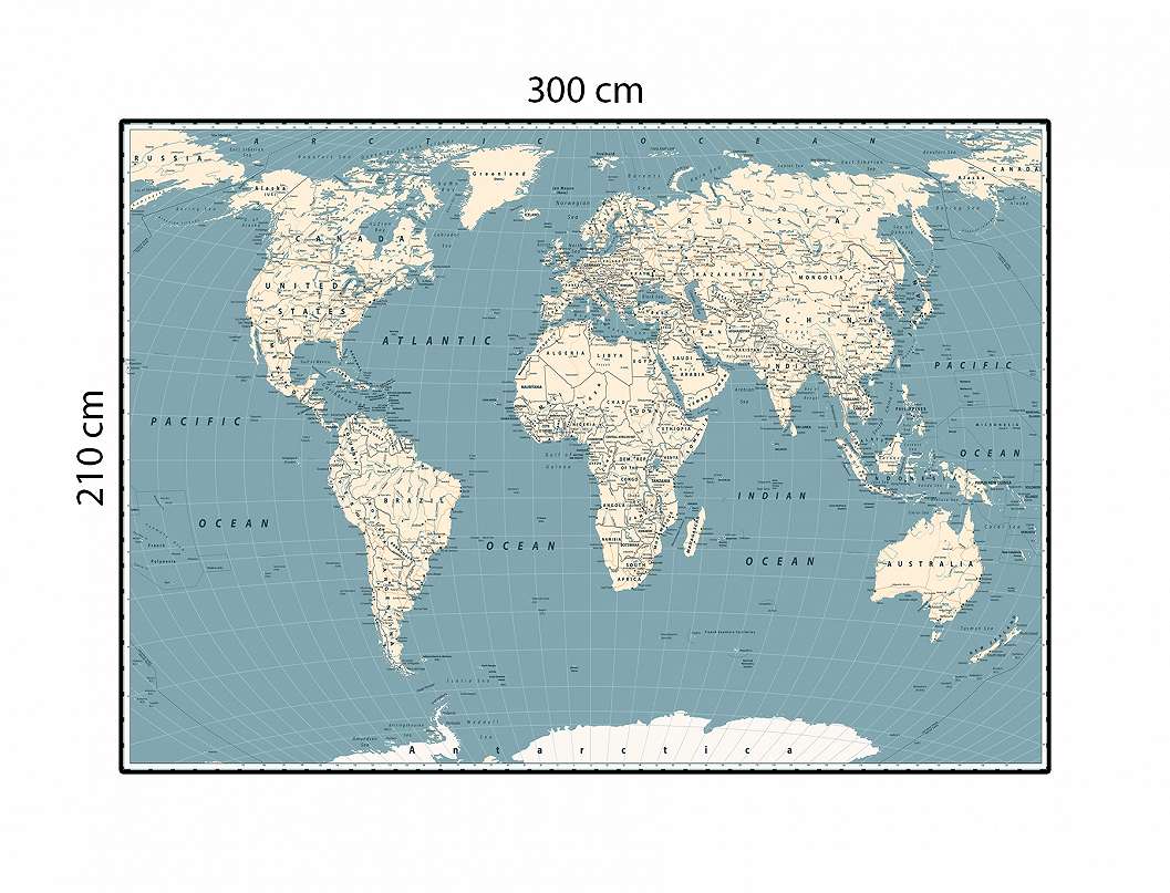 Kék világtérkép mintás vinyl egyedi poszter tapéta mosható 300X210cm méretben