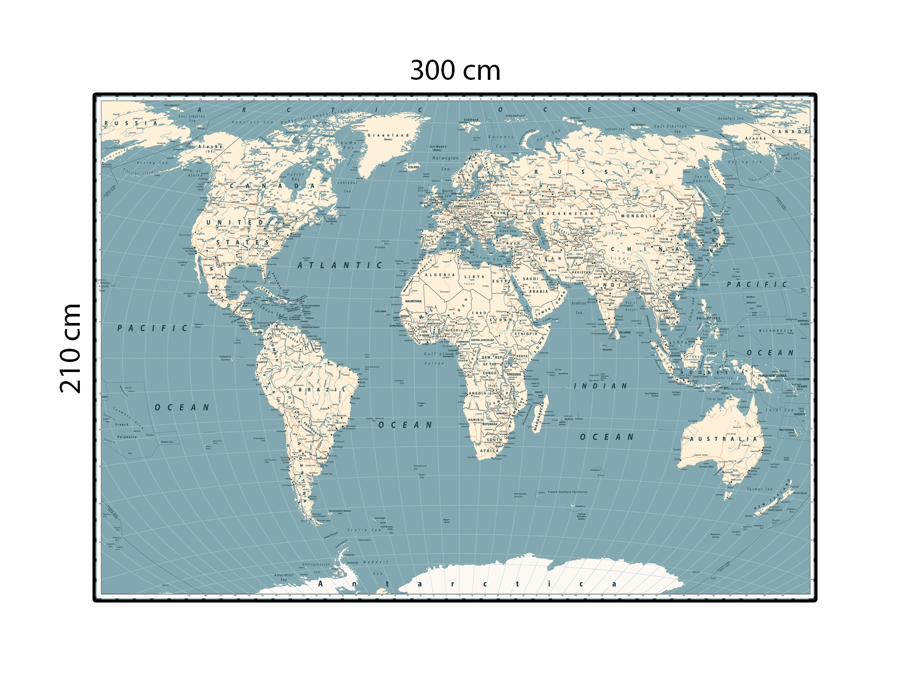 Kék világtérkép mintás vinyl egyedi poszter tapéta mosható 300X210cm méretben