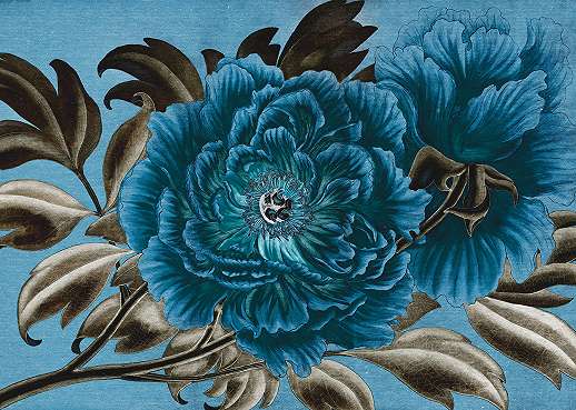 Kék vlies fotótapéta óriás rózsa mintával