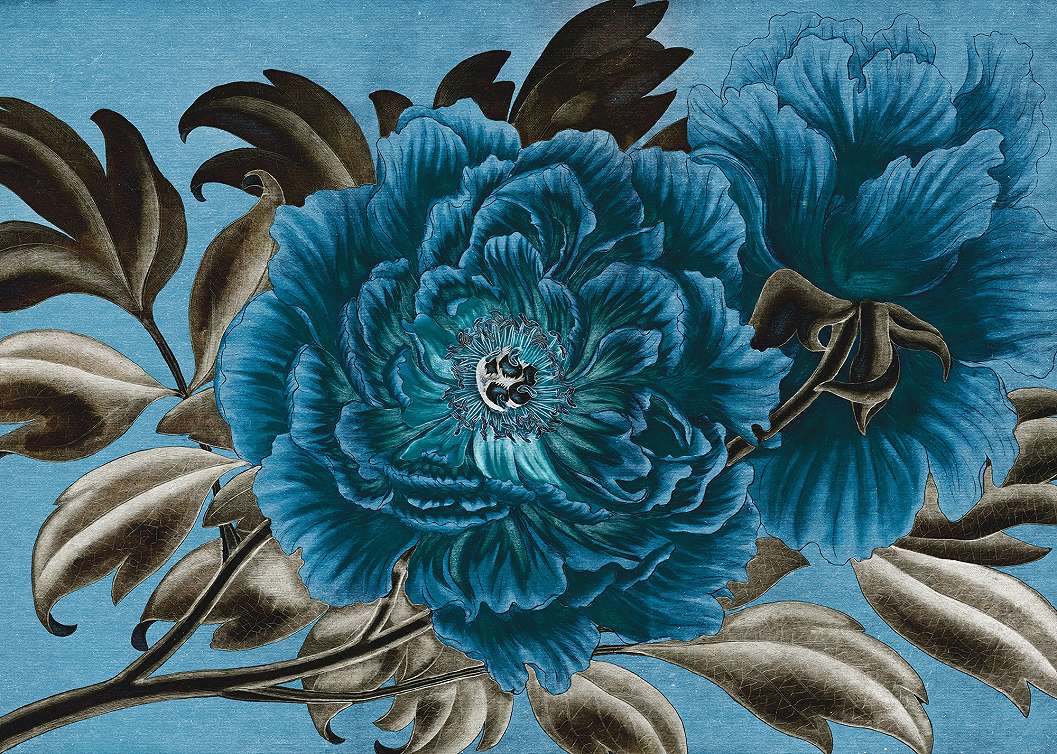 Kék vlies fotótapéta óriás rózsa mintával