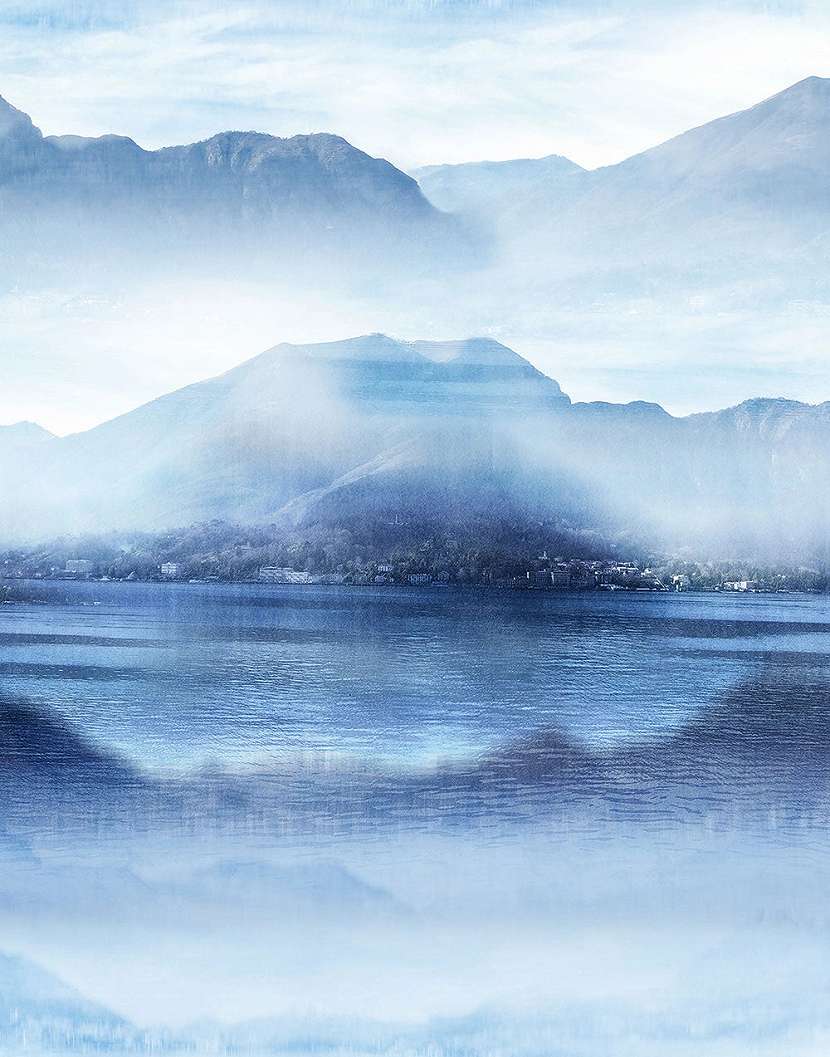 Ködbe burkot hegyvidékes város tájkép mintás design vinyl fotótapéta