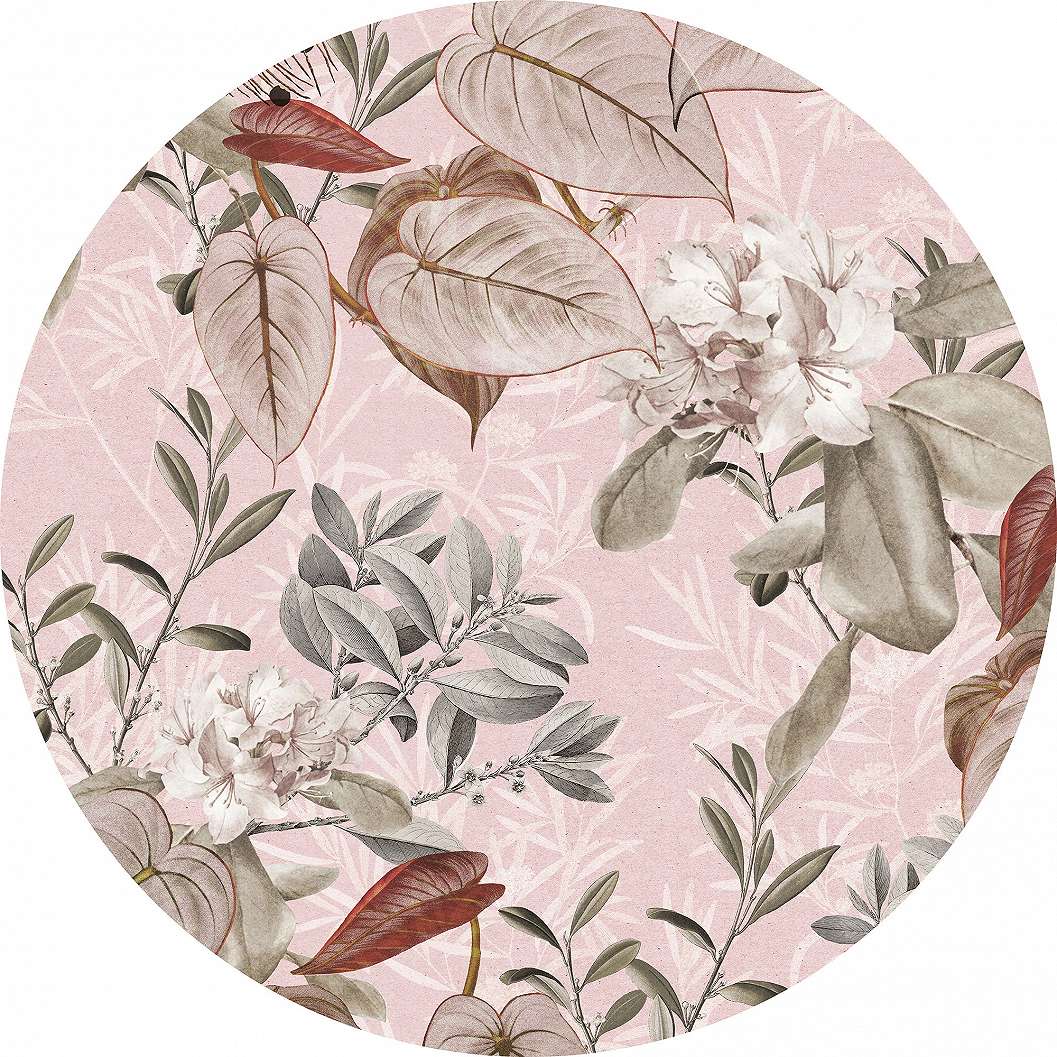 Kör alakú fotótapéta rózsaszínes trendi botanikus minrával