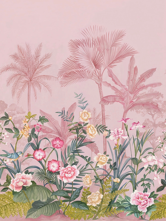 Lányszobai vlies fotótapéta pálmafás mintával rózsaszín színvilágban