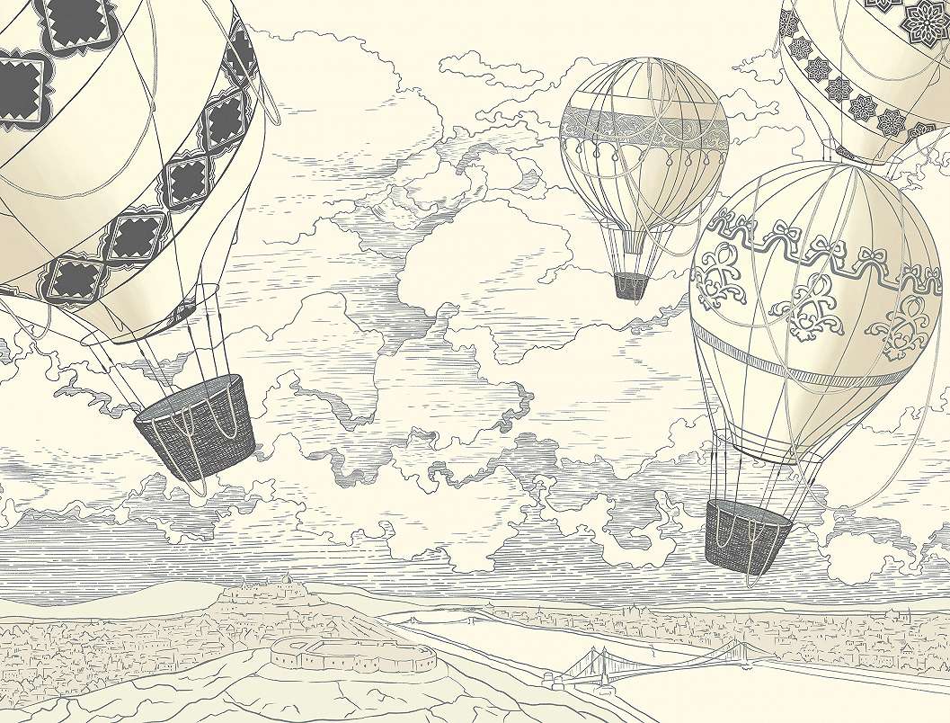 Légballon mintás fotótapéta rajzolt stílusban 368x254 vlies