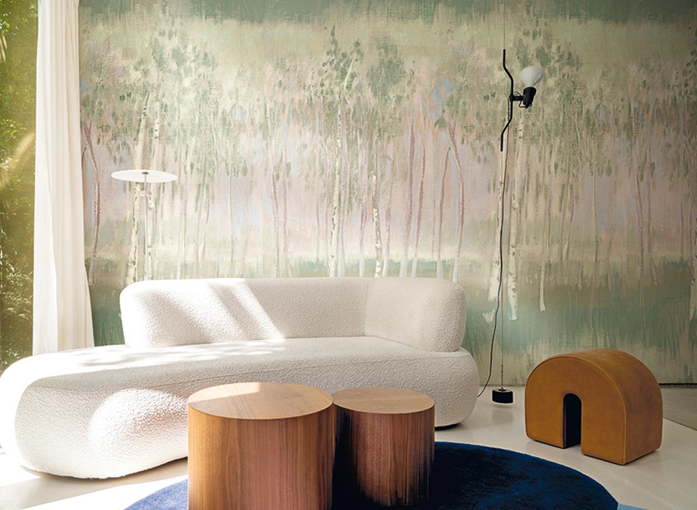 Luxus Jannelli&Volpi poszter tapéta pasztel színű festett erdő mintával struktúrált felülettel