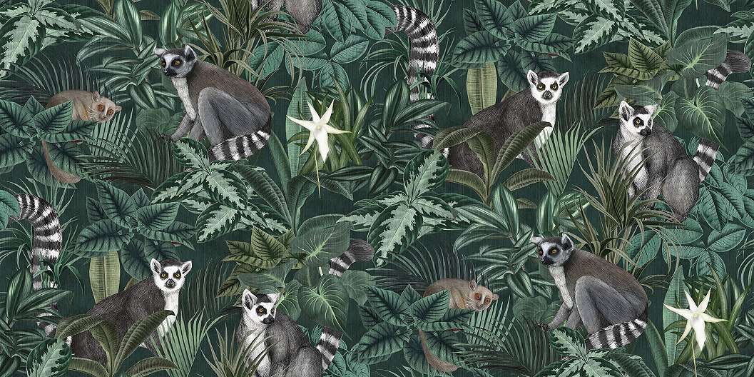 Madagaszkári maki a trópusi erdőben mintás design posztertapéta