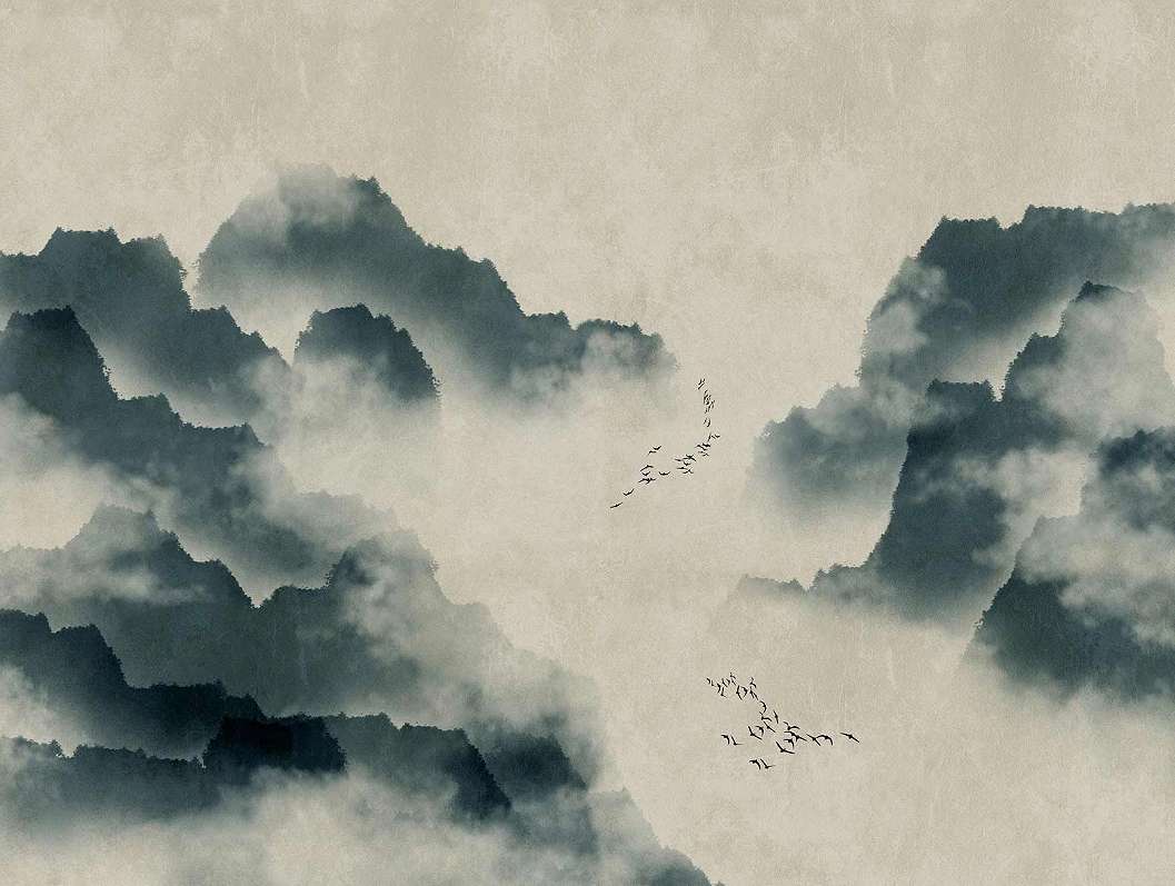 Madár és ködben úszó erdő mintás vinyl fotótapéta