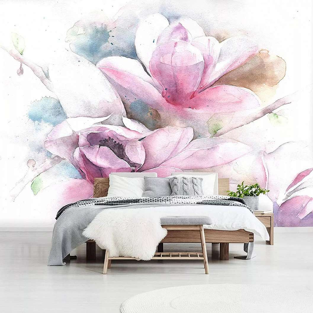 Magnólia virágmintás akvarell hatású fotótapéta 368x254 vlies