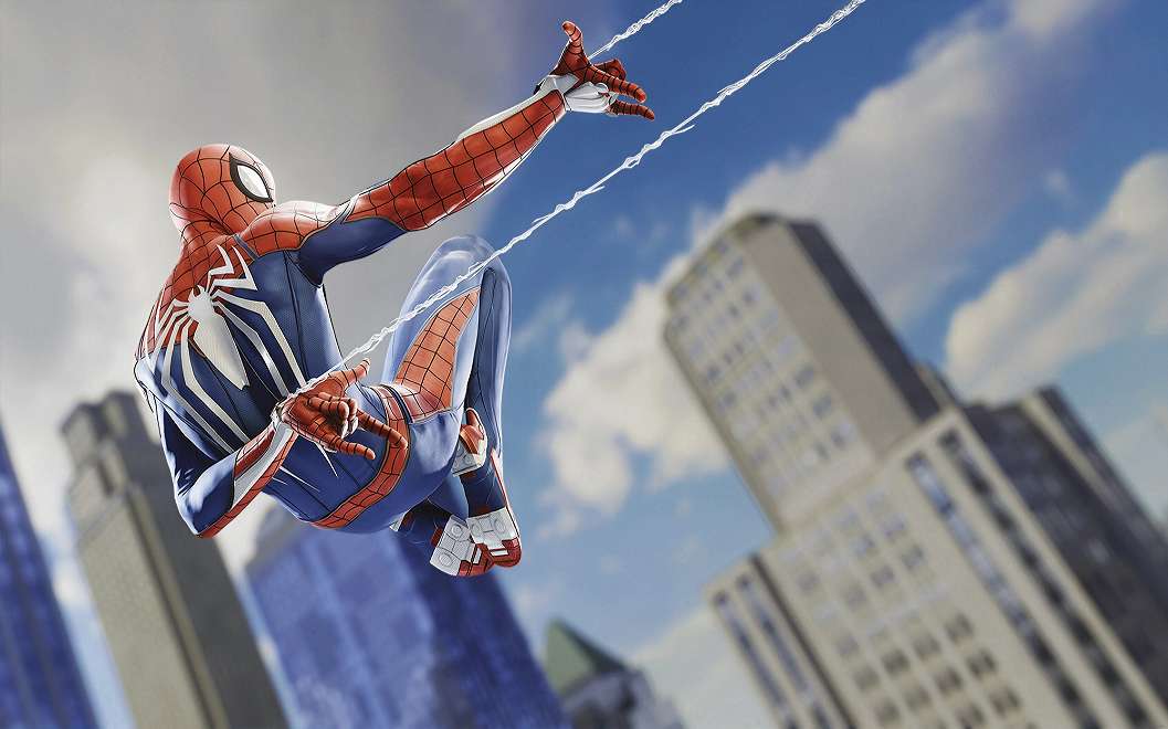 Marvel fotótapéta felhők karcolók között haladó Pókember Tini szobába