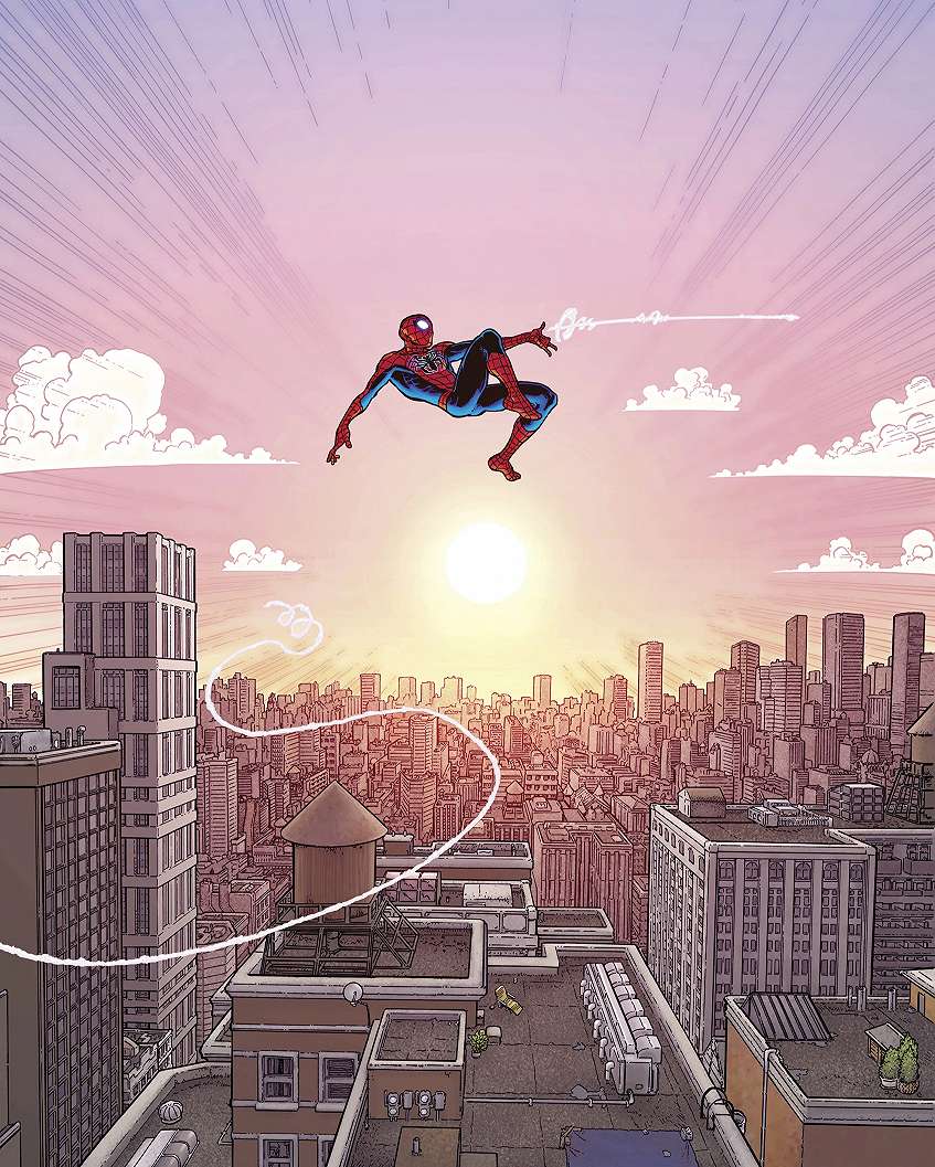 Marvel fotótapéta Pókember ugrása a lendülés közben képregény stílusban