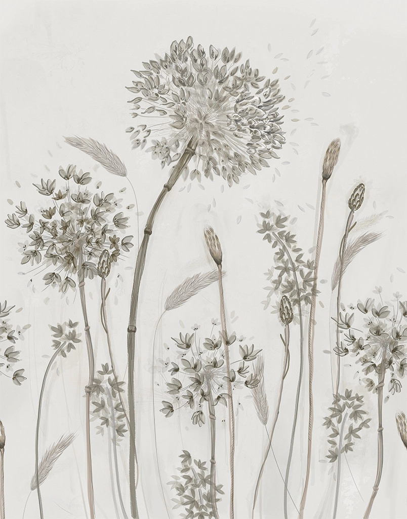 Mezei virág mintás fotótapéta natúr színvilágban krém fehér alapon