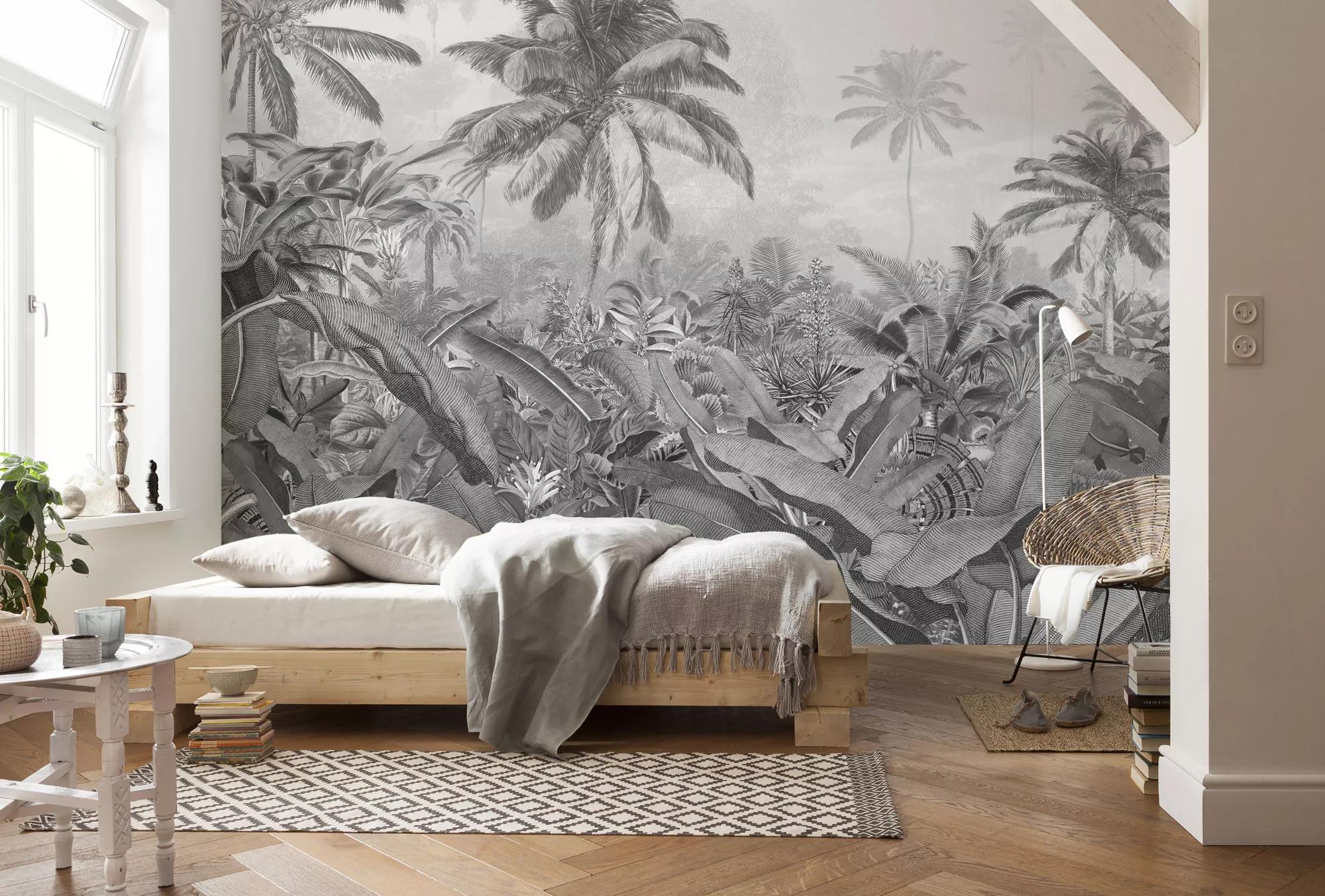Fekete fehér modern vlies dzsungel mintás fali poszter