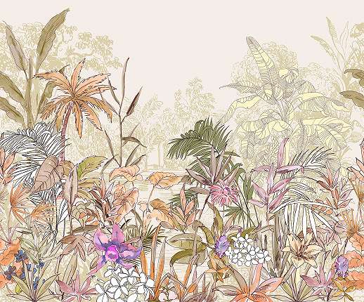 Modern rajzolt stílusú trópusi dzsungel mintás fotótapéta