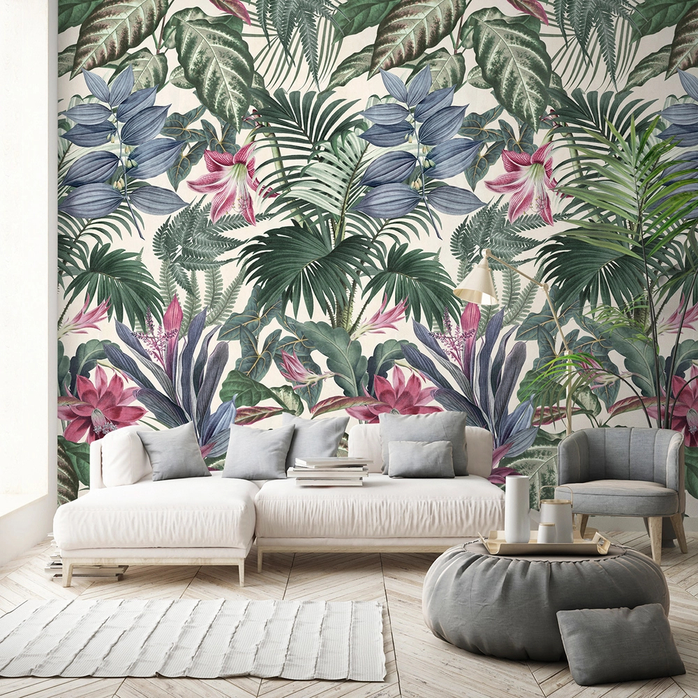 Design poszter tapéta vidám trópusi botanikus virág mintával mosható