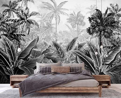 Modern vlies dzsungel mintás fotótapéta fekete fehér színben 368x254 vlies