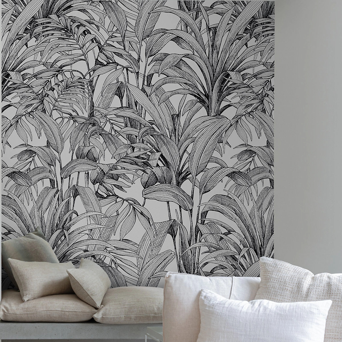 Fekete fehér trópusi levél mintás dekor fotótapéta