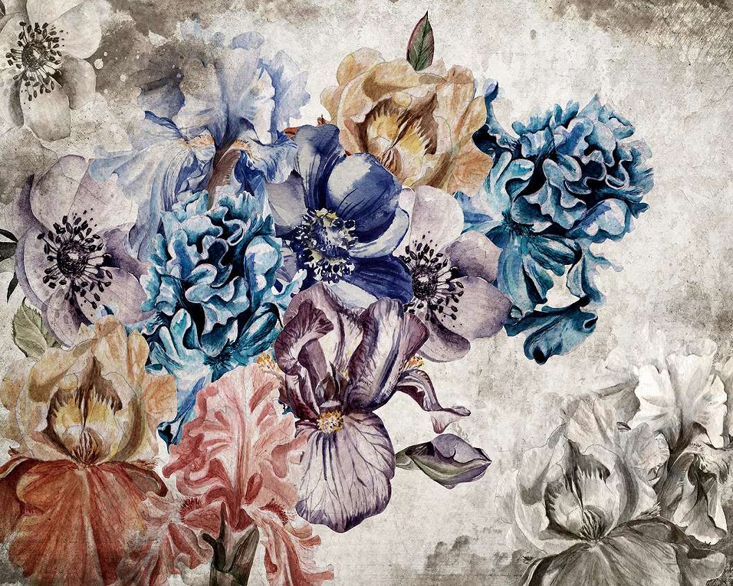 Óriás akvarell stílusú festett virág mintás fotótapéta 368x254 vlies