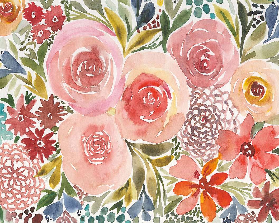 Óriás akvarell stílusú festett virágok mintás design fotótapéta 368x254 vlies