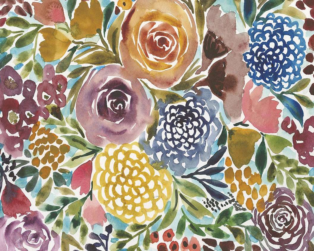 Óriás akvarell stílusú festett virágok mintás fotótapéta 368x254 vlies