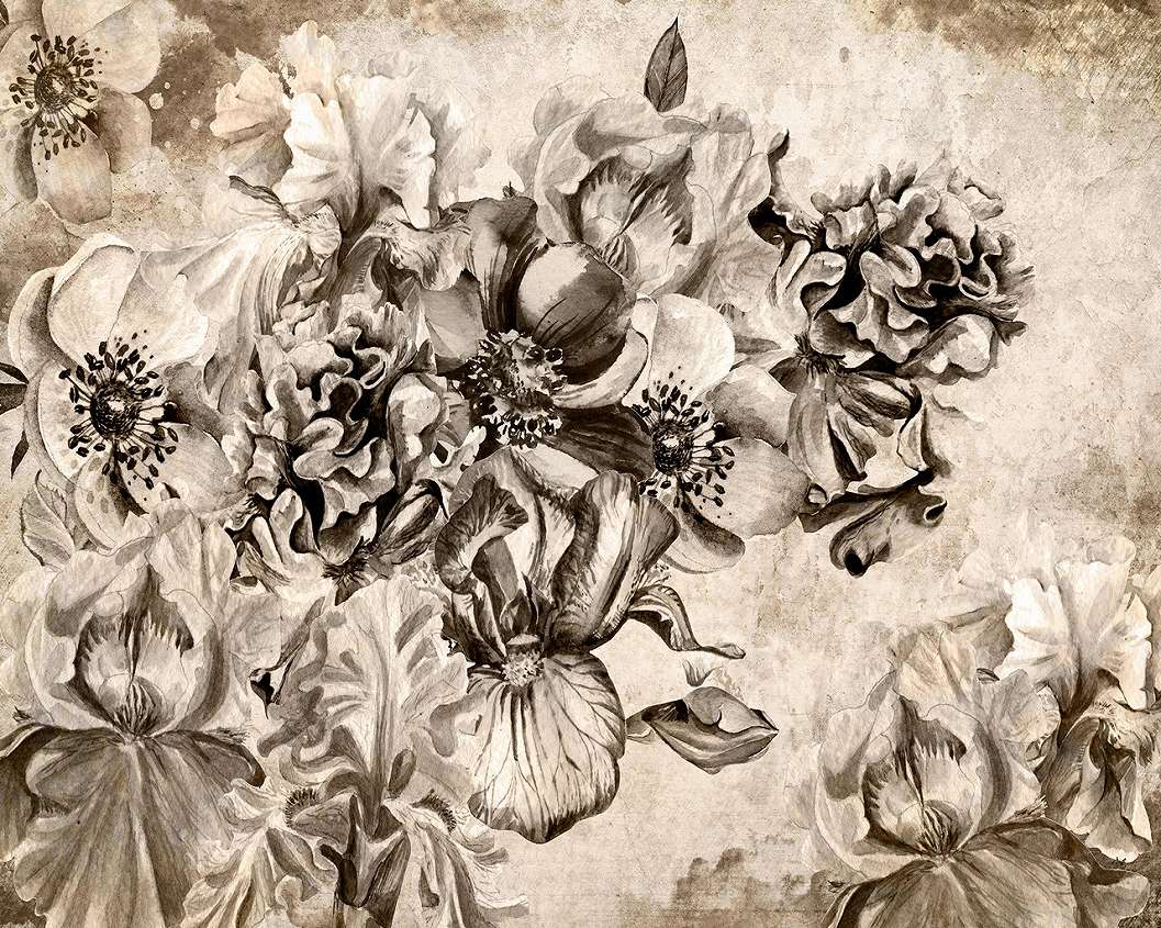Óriás beige akvarell stílusú festett virág mintás fotótapéta 368x254 vlies