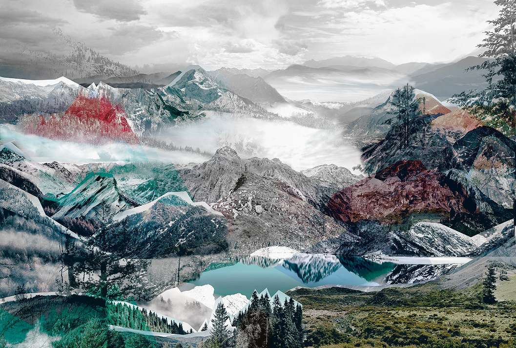 Óriás fotótapéta alpesi hegycsúcsok mintával elképzelt színvilágban