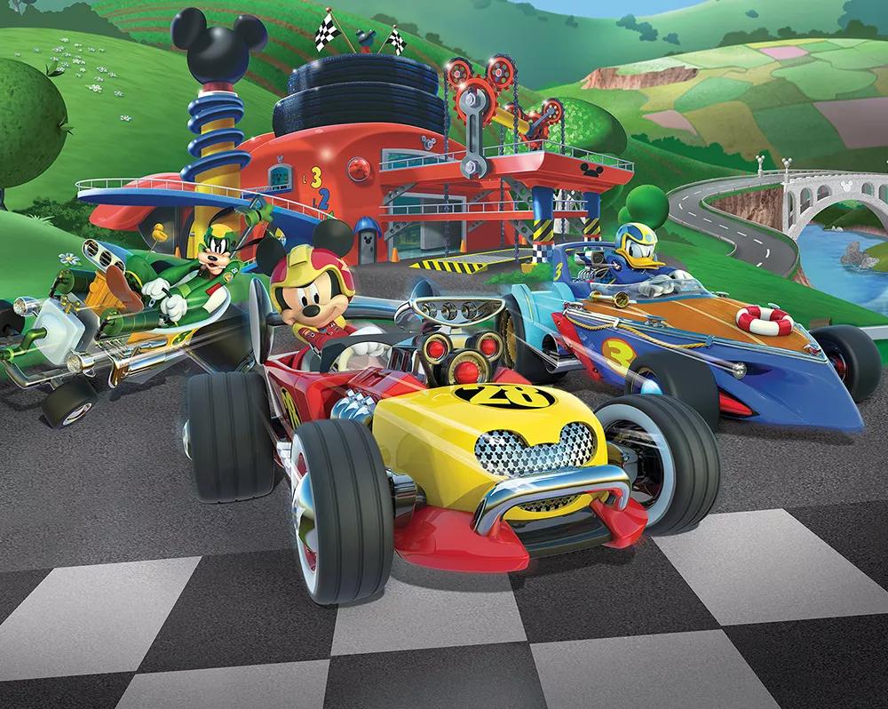 Óriás fotótapéta gyerekszobába Mickey Egér az autóversenyző mintával