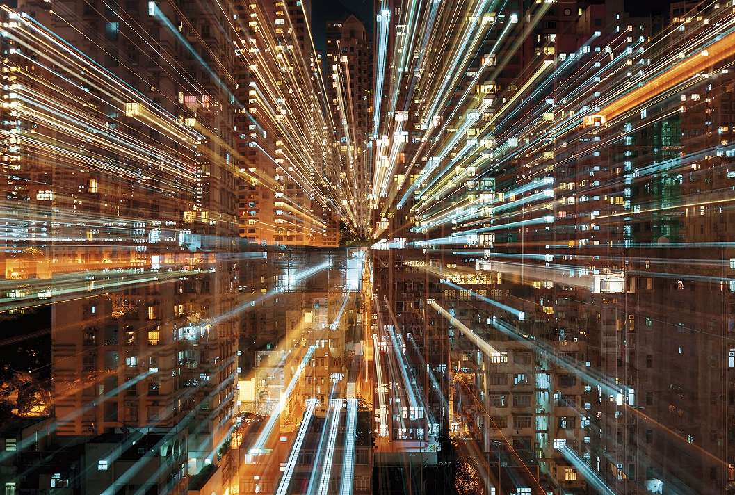 Óriás fotótapéta high-tech hangulatú városi fényekkel