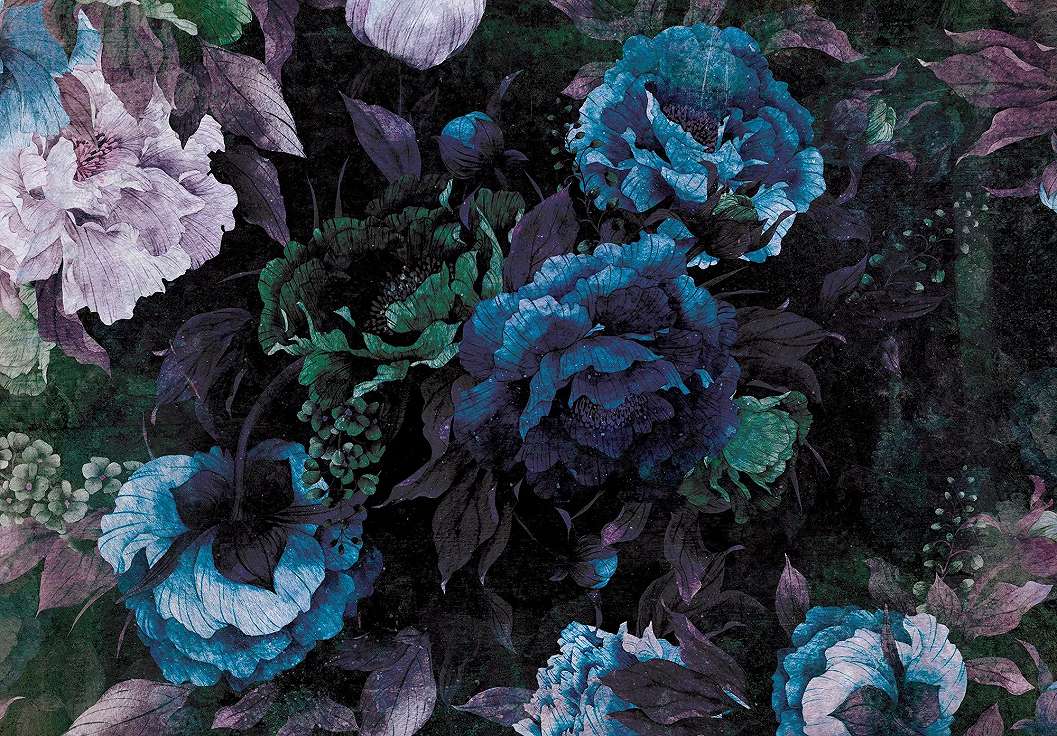Óriás fotótapéta kékes színvilágú virágmintával 368x254 vlies