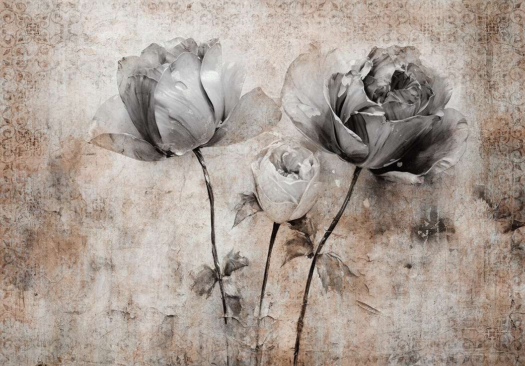 Óriás fotótapéta szürke vintage rózsa mintával