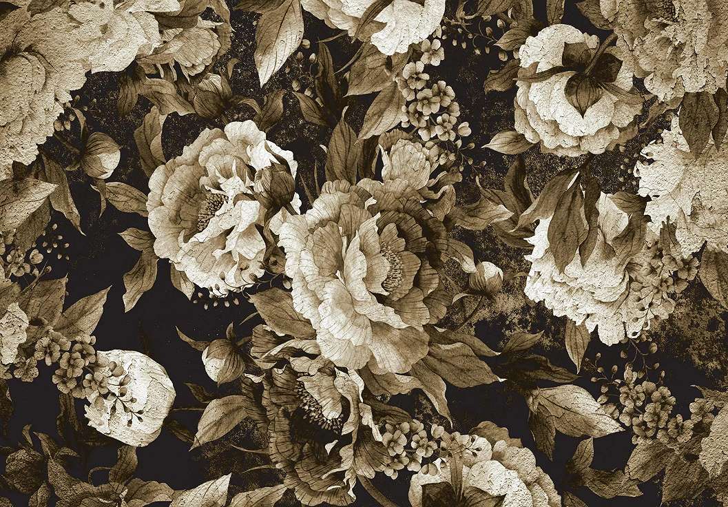 Óriás fotótapéta vintage virágmintával szépia színvilágban 368x254 vlies