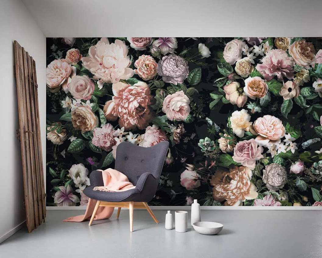 Óriás horizontális fotótapéta romantikus rózsa mintával