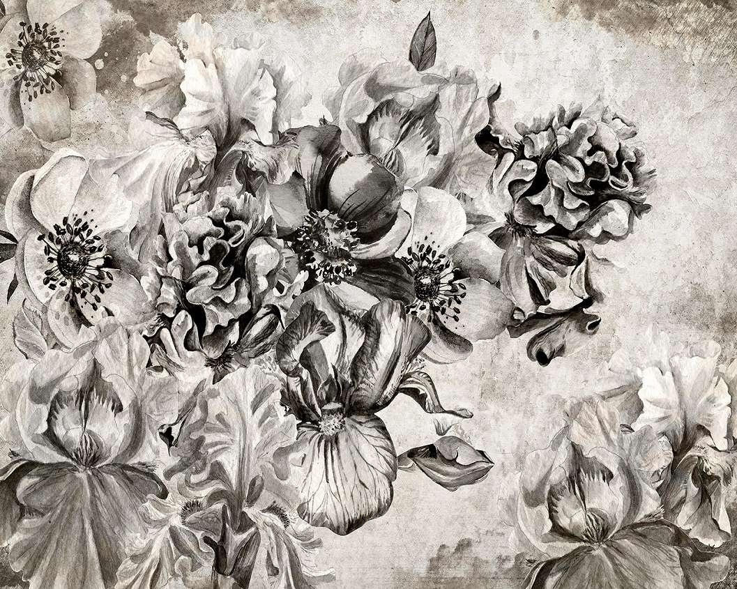 Óriás szürkés akvarell stílusú festett virág mintás fotótapéta 368x254 vlies