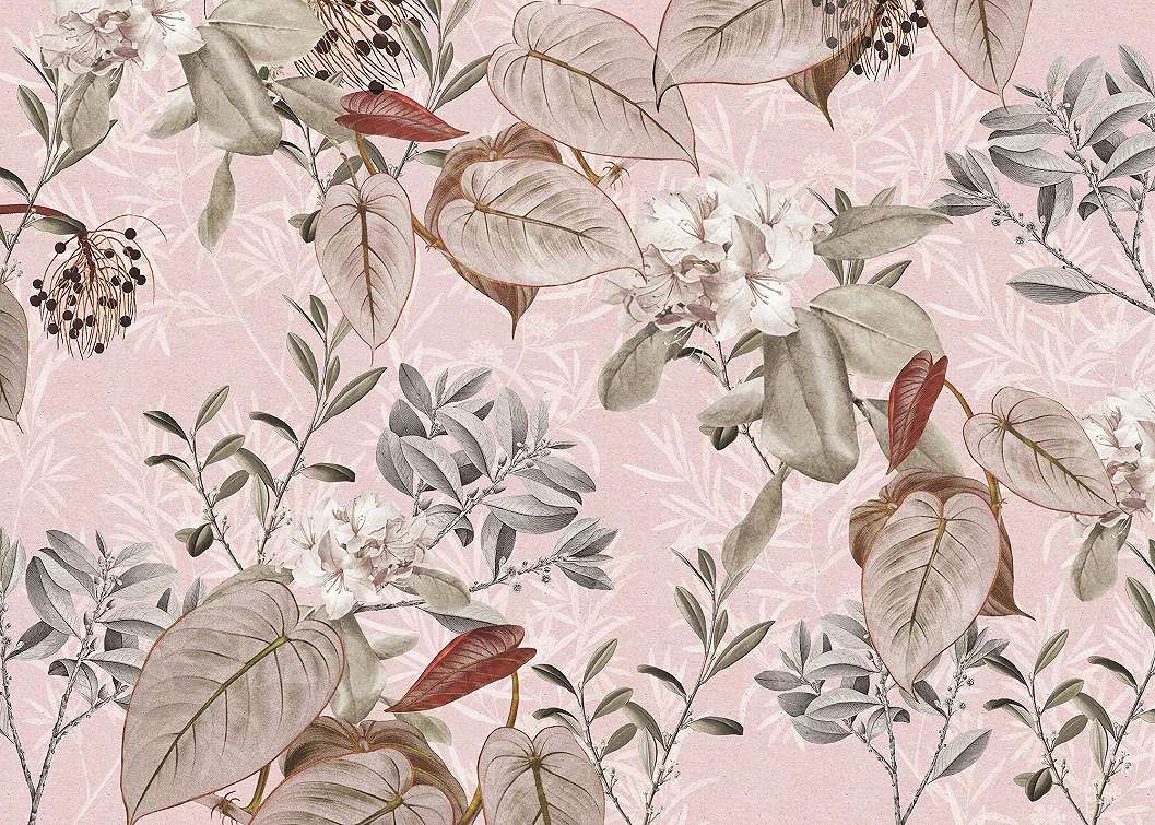 Óriás vlies fotótapéta modern pasztell rózsaszín botanikus mintával